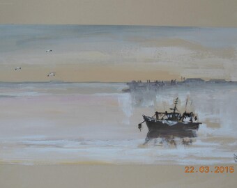 Gouache on gray paper "Rest"