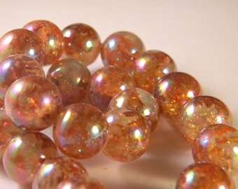 10 glass beads iridescent Rainbow - translucent honey - 12 mm - PE69