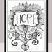 HOPE, Printable Motivational Quotes, Zentangle Adult Coloring Pages / Cards, Mindfulness coloring, Art Therapy