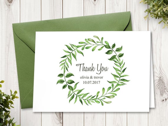 Watercolor Wreath Thank You Card Template Lovely
