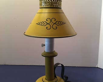 Tole Lamp ~ Metal Lamp ~ Yellow and Black Lamp ~ Desk Lamp ~ Electric Lamp ~ Toleware Lamp ~ Vintage