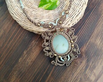 Macrame Necklace with Jade stone, hippie chic necklace, ethical jewelry, gift for her, the Power of stones