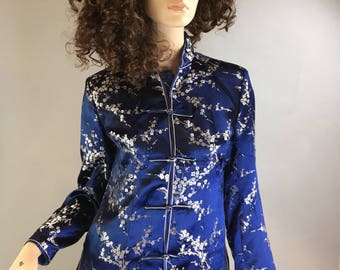 Vintage Satin Brocade Jacket// 80s Chinese Jacket// Cheongsam Jacket (F1)