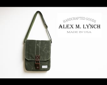 Vertical messenger travel bag - tablet bag - heavy waxed canvas cross body small bag