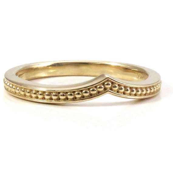 Modern Chevron Millgrain Nesting Band Midi Knuckle or Engagement Ring - 14k Gold Wedding Band