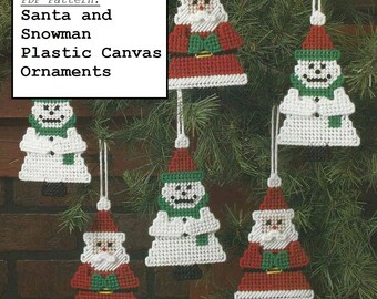 Santa and Snowman Christmas Tree Ornaments, plastic canvas pattern, PDF, instant download.