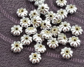 50 silver shape beads 6 mm, silver beads, separators, flower beads flower