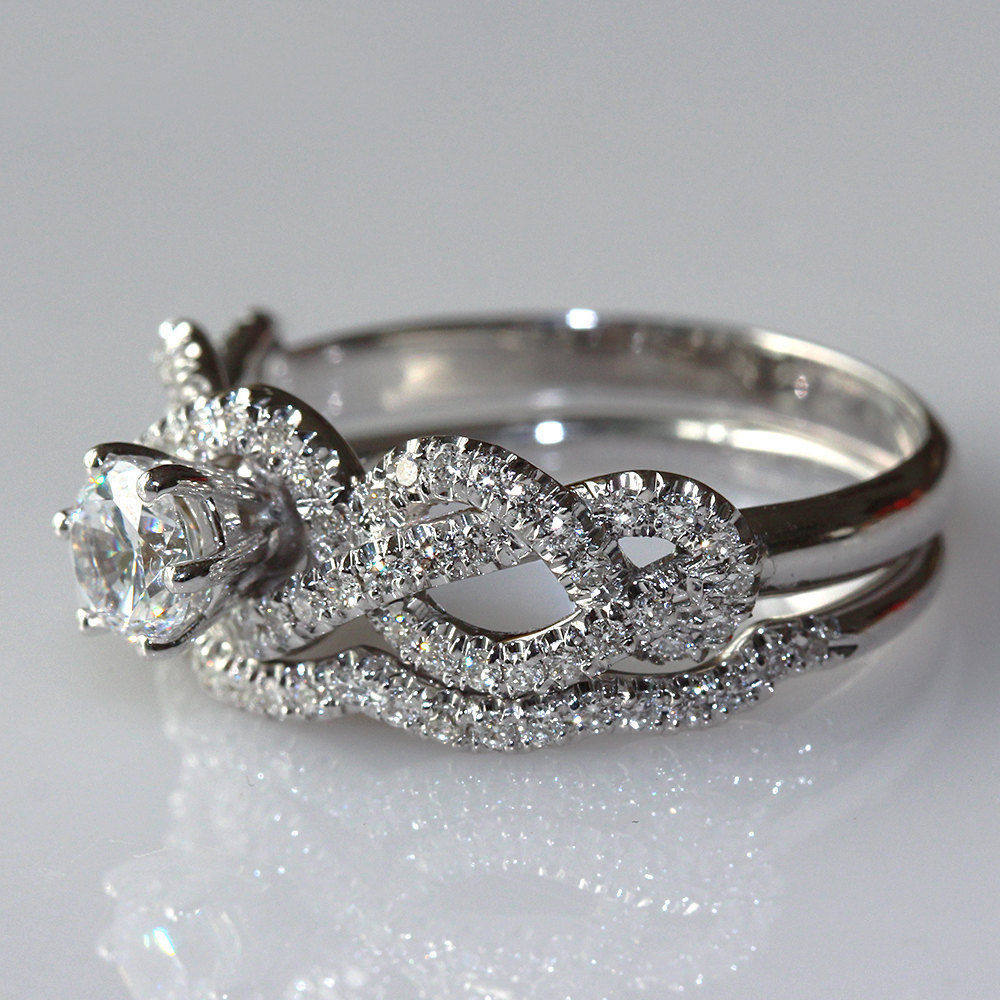 Infinity Knot Diamond Engagement Ring With Diamond Band 14K