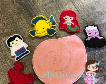 Handmade Set of 6 The Little Mermaid Inspired Finger Puppets, Puppet, Disney Inspired, Ariel Inspired, Mermaid Finger Puppet, Fish Puppet