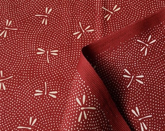 Japanese fabric, traditional pattern of dragonflies love red background cotton 110 x 50 (021C)
