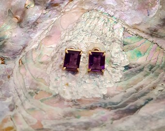 Bright Purple Amethyst Post Earrings in 14k Yellow Gold -EB790