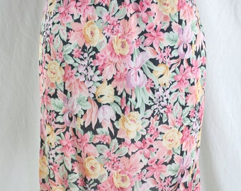 Vintage Floral Half Slip Pink and Black Bestform Size Small