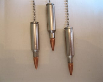 3 Bullet Light Pulls, Nickel Rifle Ceiling Fan Pulls