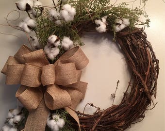 Farmhouse Rustic Cotton Burlap Spring Year Round Wreath