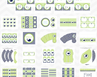 INSTANT DOWNLOAD - Preppy Whale Printable Party Package - HUGE