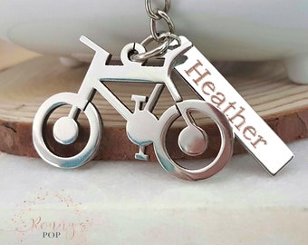 Bicycle Keychain Personalized - Name Engraved - Coordinate Keychain - Personalized Gift - Bike Keychain - Cyclist Gift - Sister Gift - V30