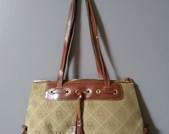 Vintage Khaki and Brown Dooney and Bourke Canvas and Leather Handbag