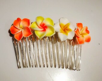 Peine de Novia de flores tropicales de Hawaii. Novia, Dama de honor, decoración, color.