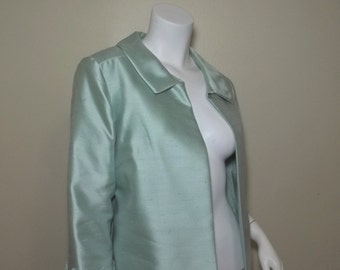Vintage 60s Silk Shantung Cropped Evening Jacket Sawtooth Cuffs L