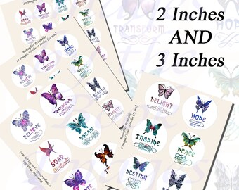 Butterfly Printables, EXTRA LARGE CIRCLES, 1.5 inch, 2 inch, and 3 inch circles (38mm, 50mm, and 75 mm)