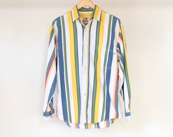 90s vertical STRIPED pastel TLC denim color block oxford button up shirt