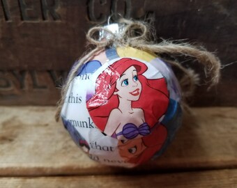 Disney Princess book pages ornament, upcycled book Christmas ornament