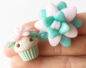 Clay succulent duo//clay//cupcake//succulent