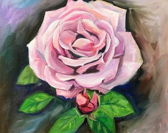 Original Oil Painting Ready to Hang On Canvas Wall Art Wall Decor "Blue Girl Rose II"