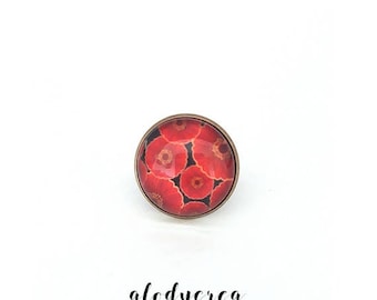 ring adjustable poppy ring glass cabochon ring, poppy, gift for her, fancy ring, 18 mm cabochon
