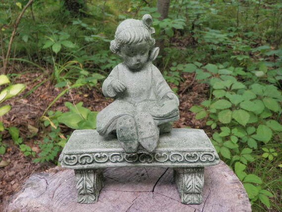 Cement Girl Reading Book Amp Bench Pair Garden Art Green Patina