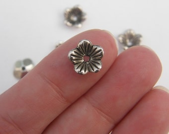 50 Flower bead caps antique silver tone FS153