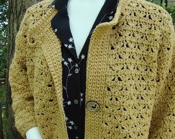 Crochet Cardigan, Sweater Coat, Crochet Jacket Cardigan, Yellow Cardigan, Cotton Cardigan, Artisan Golden Yellow Studio Jacket, S/M