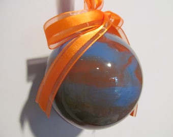 Blue and Orange Painted Glass Ornament