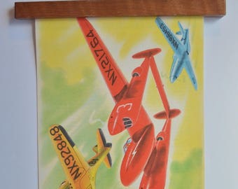 Antique Airplanes Colored Illustration Book Plate Art 9x12 / Historic American Racing Planes Print / Wall Decor for Childs Room or Nursery