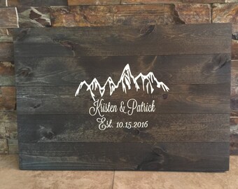 Rustic Hand Painted Pallet Wooden Guestbook Alternative- Mountains - Unique Wood Guest Book