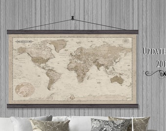 TV Cover. 2017 Modern Map. Vintage Looking World Map. 40x60 Hanging or as a Pull Down Map.