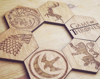 Game Of Thrones Inspired Set of 6 Hexagonal Coasters