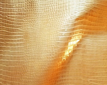 Leather 8" X 10" Caramel Copper Mock Croc - Subtle Patent Embossed Cowhide
