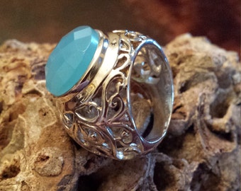 Sterling silver blue faceted Chalcedony ring