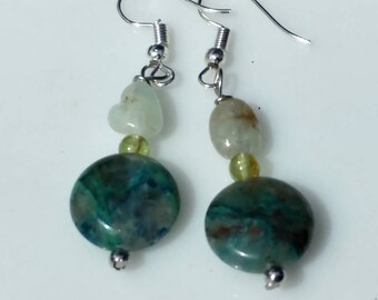Peruvian Opal Peridot and Aquamarine Earrings