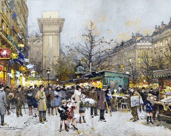 Paris, Porte Saint-Denis Painting by Eugène Galien-Laloue Art Print Reproduction