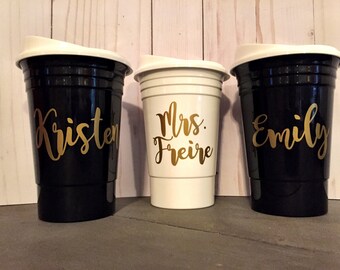 Personalized Solo Cups, Monogrammed Solo Cups, Bridesmaid Cups, 16 oz Personalized Solo Cups, Solo Cup with Lid, Reusable Cup