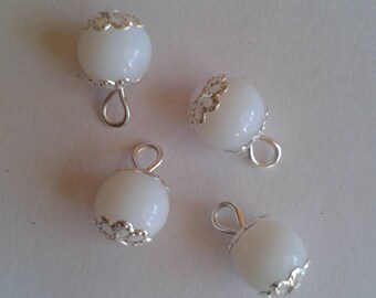 5 pendants 8mm frosted white glass pearls