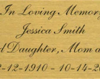 Personalized Engraving, Engraved Brass Plate Brushed, 1" X 3" w/ 4 Line Text, Laser Engraved Plates, Name Plate Memorial, Adhesive Backing