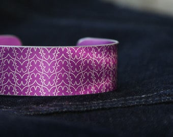 Pink butterfly aluminium cuff bracelet
