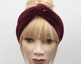 Rich ruby red luxury velvet velour turban twist knot headband