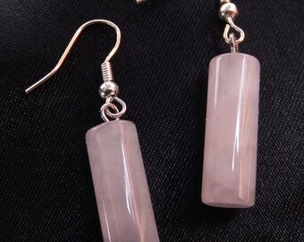 Rose Quartz Cylinder Drop Earrings (Pale Pink)