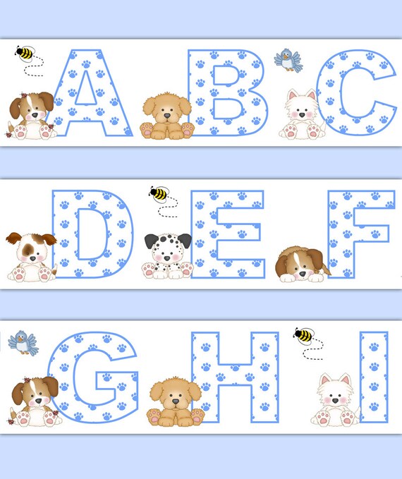 PUPPY NURSERY DECOR Blue Alphabet Wallpaper Border Wall Decal