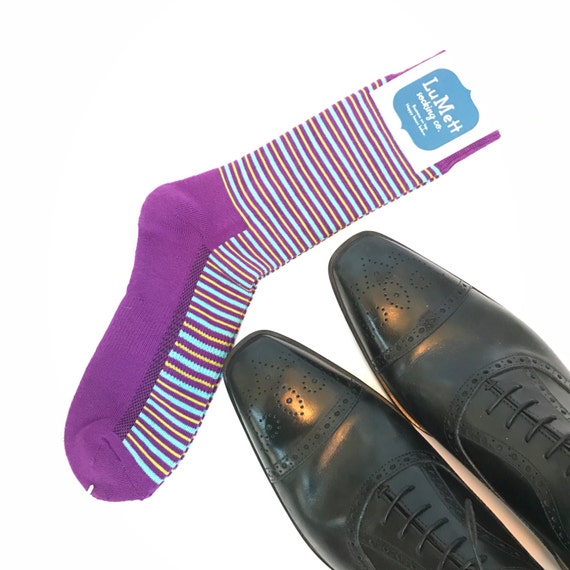 Purple groomsmen socks Mens dress socks fun striped socks