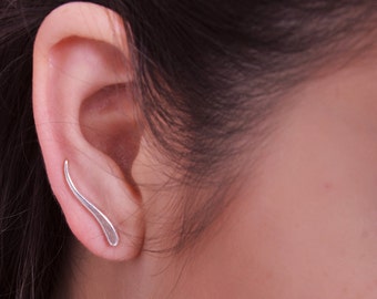 Leaf Sweep up earrings, Ear Crawler earrings Ear climber earrings, ear pin, up the ear cute unusual jewelry sterling Silver fun earrings